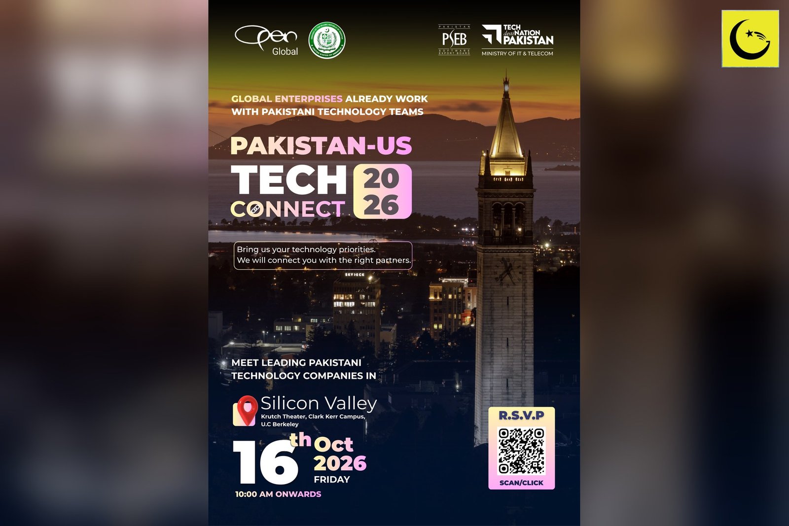 Pakistan US Tech Connect 2026 event poster, Silicon Valley, UC Berkeley