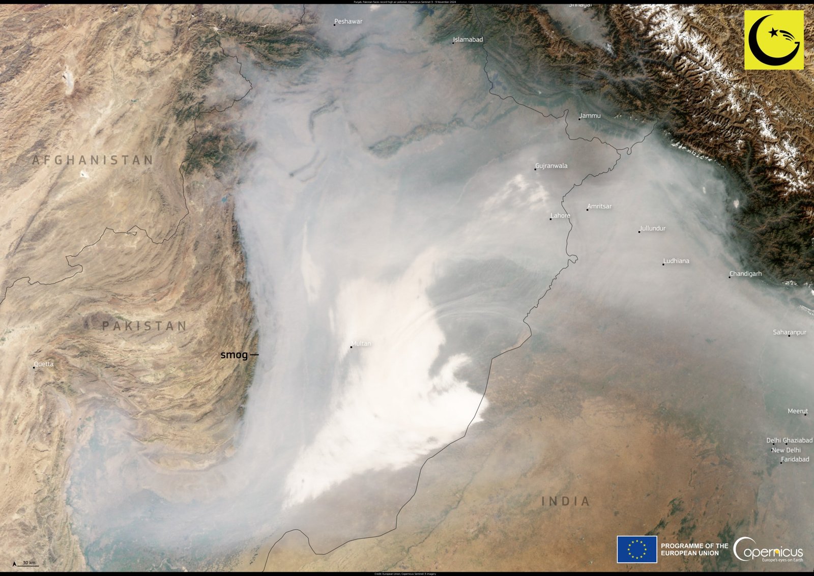 Satellite image of record smog over Punjab, Pakistan, the air pollution crisis behind the new clean-air startup fund