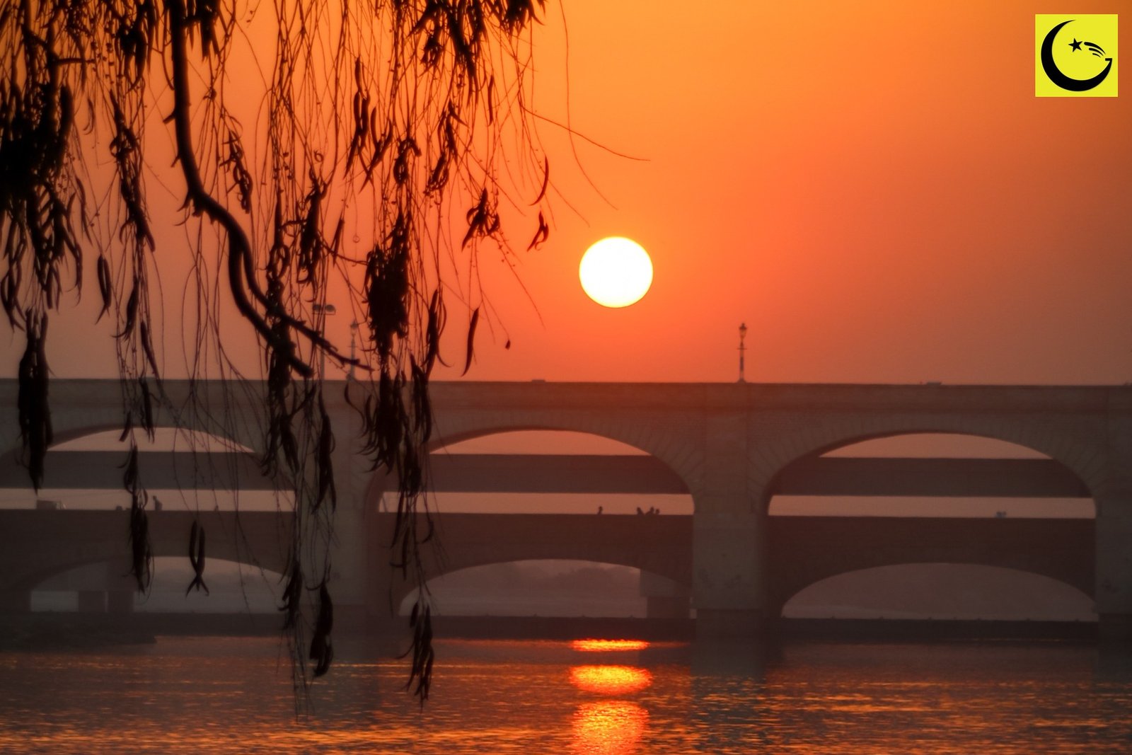 Sukkur Barrage on the Indus River at sunset, one of the great structures of the largest irrigation system in the world