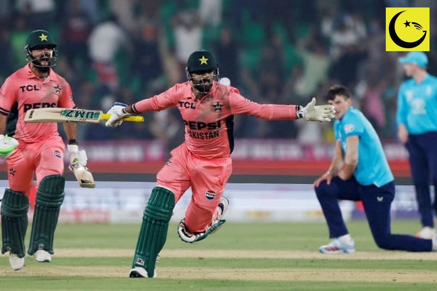 Shadab Khan century celebration in the Pink Day ODI against England at Gaddafi Stadium