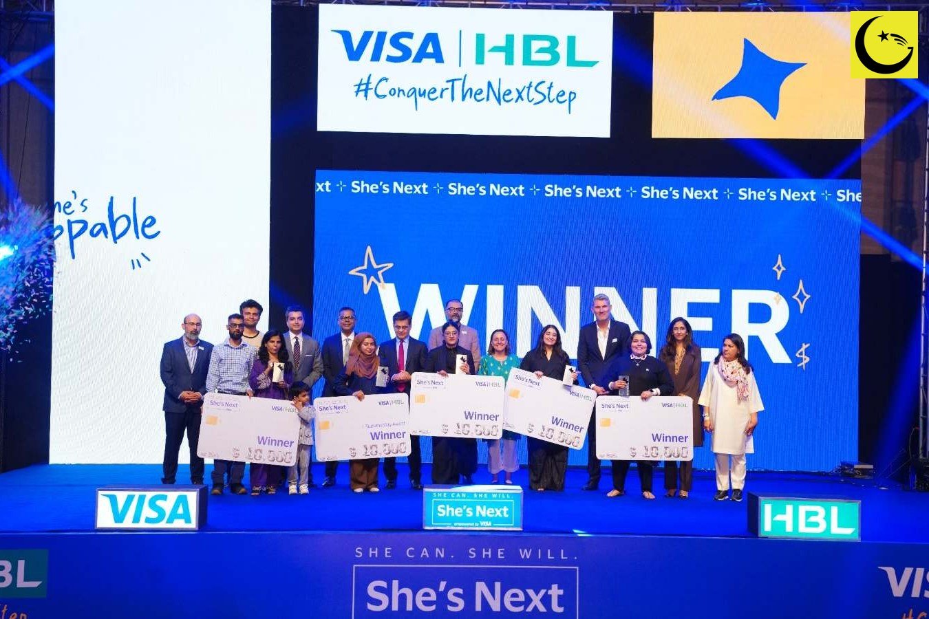 She's Next Pakistan winners at the awards ceremony in Karachi with Visa and HBL representatives